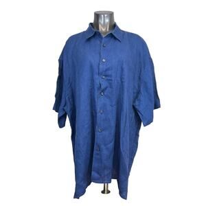 Pronto Uomo Women's Top Classic Fit Short Sleeve 100% Linen Blue Button Up 3X